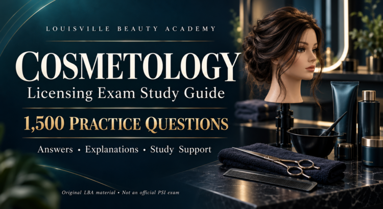 Louisville Beauty Academy Cosmetology Licensing Exam Study Guide: 1,500 practice questions, answers, explanations, and study support. Original LBA material, not an official PSI exam.