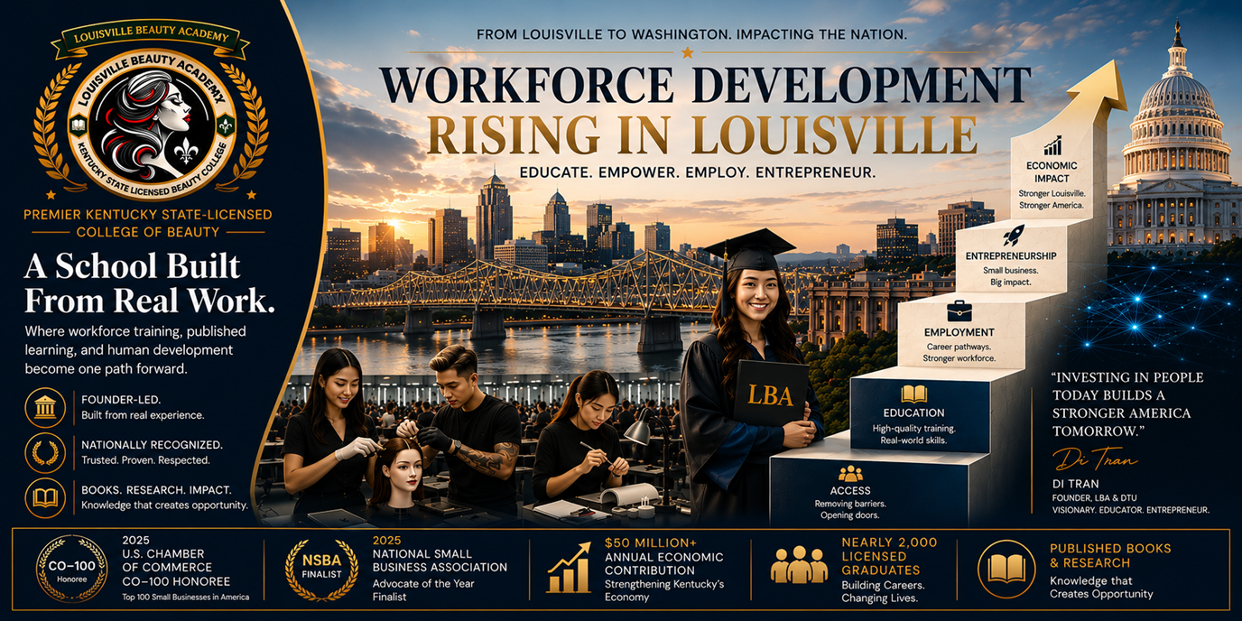 Louisville Beauty Academy students and workforce education banner