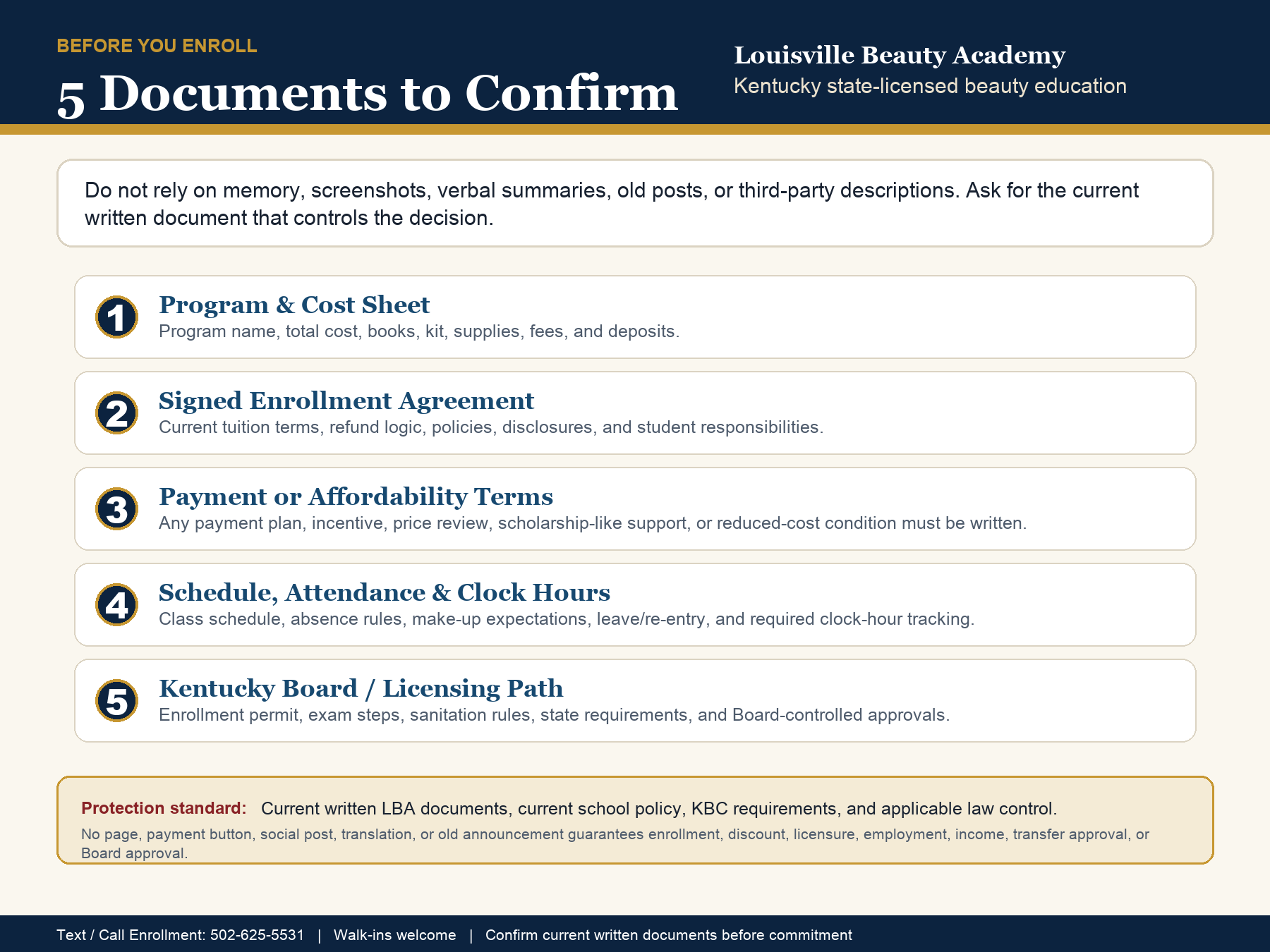 Louisville Beauty Academy Before You Enroll five documents to confirm visual checklist