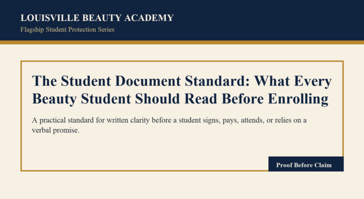 Editorial featured image for The Student Document Standard: What Every Beauty Student Should Read Before Enrolling by Louisville Beauty Academy.