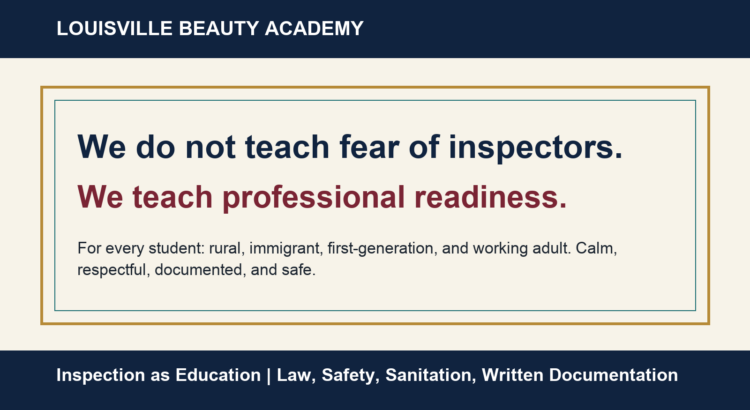 Louisville Beauty Academy inspection as education featured visual for all students, including rural, immigrant, first-generation, and working adult students.