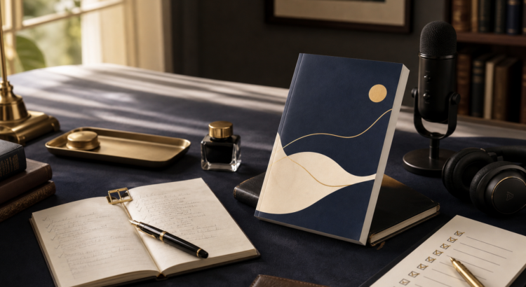 Premium book release image for Make Yourself Proud with a book, notes, microphone, and headphones.