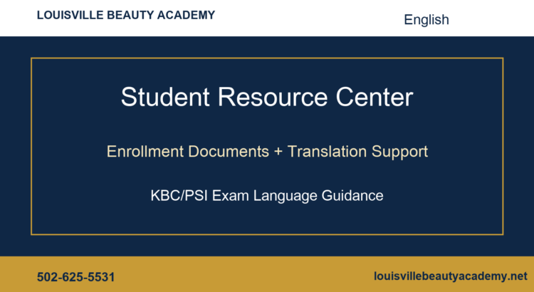 Louisville Beauty Academy English student resource center banner