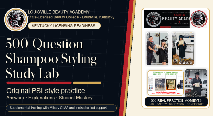 Louisville Beauty Academy Shampoo Styling Study Lab 500 PSI-style practice questions, answers, and explanations social feature image