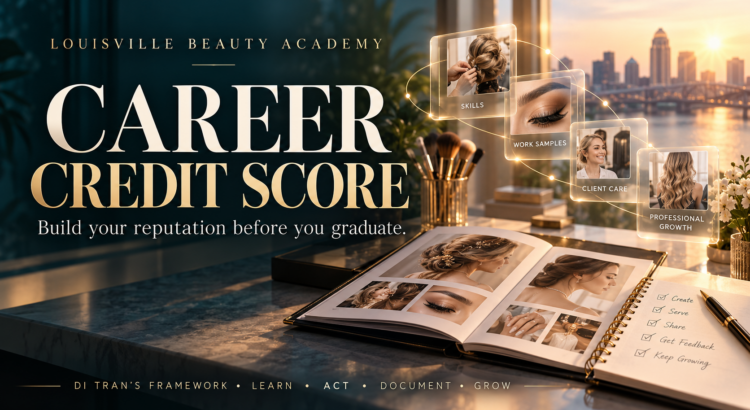 Career Credit Score: Build your reputation before you graduate. Louisville Beauty Academy. Di Tran’s framework: Learn, act, document, grow.