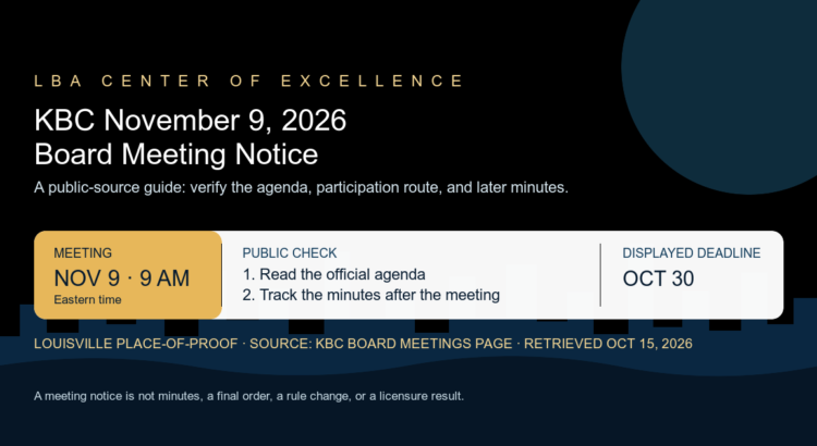 Louisville-rooted explainer for the Kentucky Board of Cosmetology November 9, 2026 board meeting, October 30 displayed deadline, official agenda check, and later minutes.