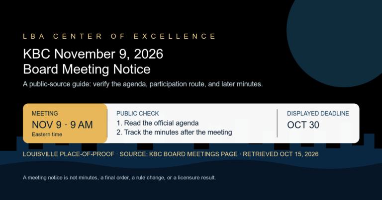Louisville-rooted explainer for the Kentucky Board of Cosmetology November 9, 2026 board meeting, October 30 displayed deadline, official agenda check, and later minutes.