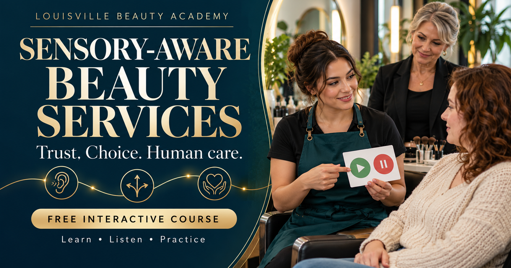 Sensory-Aware Beauty Services: trust, choice, and human care. AI-generated illustration of a supervised salon consultation.